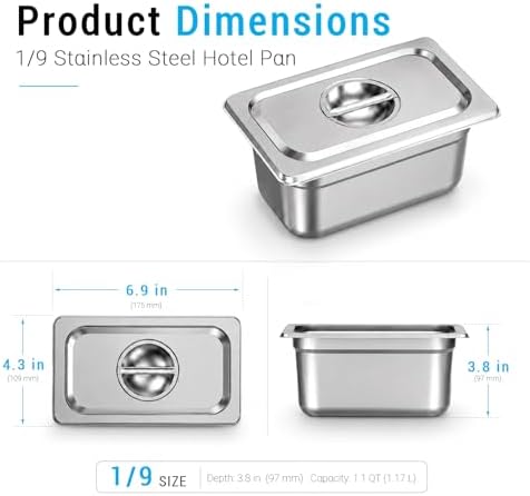 4 Pack 1/9 Size Stainless Steel Hotel Pans with Lids, 4 Inch Deep Food Prep & Steam Table Pans for Buffet, Restaurant, Catering & Kitchen Use - Image 4