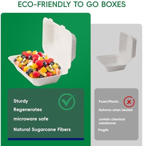 Sugarcane to go food containers, 1-Compartment Clamshell Food Containers - Image 7