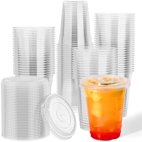 JOLLY CHEF 12 oz Plastic Cups with Lids, 500 Packs Crystal PET Clear Cups by JOLLYCHEF