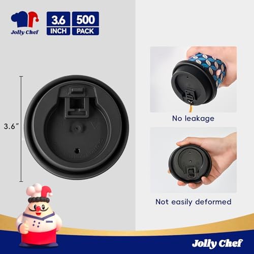 JOLLY CHEF 500 Pack Disposable Plastic Black Lids 3.6'' for 10, 12, 16, 20 oz Paper Coffee Cups, 1000 Pack Paper Coffee Cups 16 oz - Image 2
