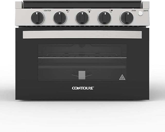 RV 3-Burner Drop-In Gas Range 17" | Black with Stainless Steel Accents | Stylish LED Knobs | Easy-Clean Oven | Propane-Powered | CSA Certified | GR-17BTC