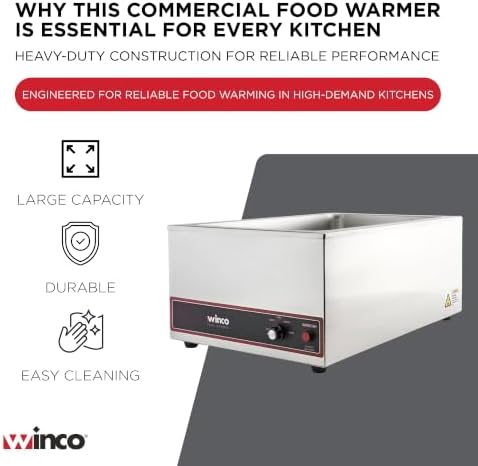 Winco FW-S500 Commercial Portable Steam Table Food Warmer 120V 1200W,Stainless Steel,Large - Image 3