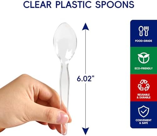 300 Clear Disposable Plastic Spoons, Silverware Utensils Bulk for Daily Use - Image 2