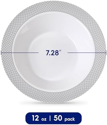 JOLLY CHEF Plastic Bowls with Silver Grid Rim Disposable 12oz Bolws 50Pack - Image 2