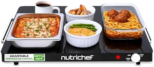 NutriChef Electric Warming Tray | Glass Surface Hot Serving Tray | Adjustable Temperature 140°F to 230°F | Energy Efficient & Space Saving | Perfect for Buffets,Parties & More | 21.2 x 16.5 IN | Black by NutriChef%E2%84%A2Kitchen