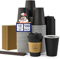 JOLLY CHEF 12 oz Black Coffee Cups with Lids, Sleeves & Stirrers 100 Pack by JOLLYCHEF