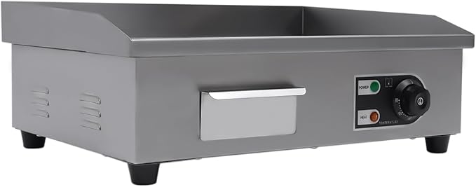 Commercial Countertop Grill 110V 1600W Electric Flat Top Griddle Grill 21.7"x13.8" Flat & Fluted Stainless Steel Flat Top Teppanyaki Griddle Nonstick BBQ Grill Temperature Range 122-572°F