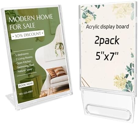 2 Pack 5x7 Inch Sign Holder Vertical, Double-Sided Usage with Swivel Base for Table Display, for Office, Store, Restaurant, Retail Counters, for Menu, Message Board, Note by Unknown
