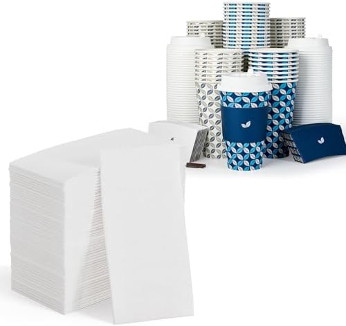 JOLLY CHEF 100 Pack 16 oz Disposable Printed Paper Drinking Cups with Lids，200 Pack Disposable Paper Napkins for Halloween, Wedding, Thanksgiving by JOLLYCHEF