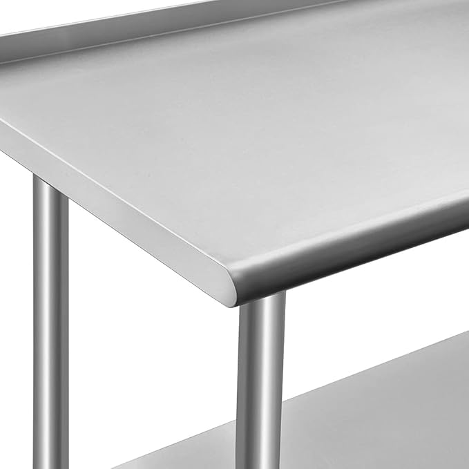 ROCKPOINT Stainless Steel Table for Prep & Work with Backsplash 24x60 Inches, NSF Metal Commercial Kitchen Heavy Duty Table with Adjustable Under Shelf and Table Foot for Restaurant, Home and Hotel