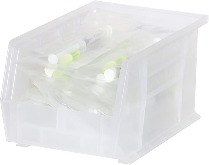 Akro-Mils 30237 AkroBins Plastic Storage Bins, Space-Saving Stackable Bins for Garage, Pantry, Craft Organization, 9-" x 6-" x 5-", Clear, 12-Pack