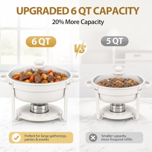 6QT White Chafing Dishes for Buffet, 4-Pack Round Chafers Sets - Image 2