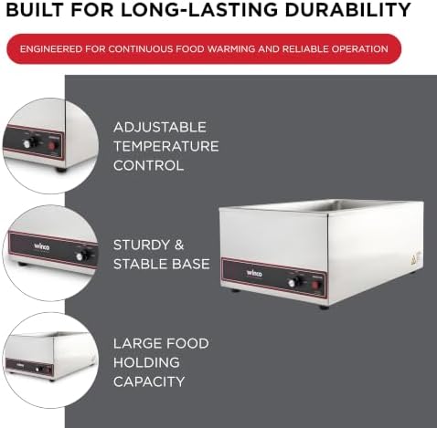 Winco FW-S500 Commercial Portable Steam Table Food Warmer 120V 1200W,Stainless Steel,Large - Image 4