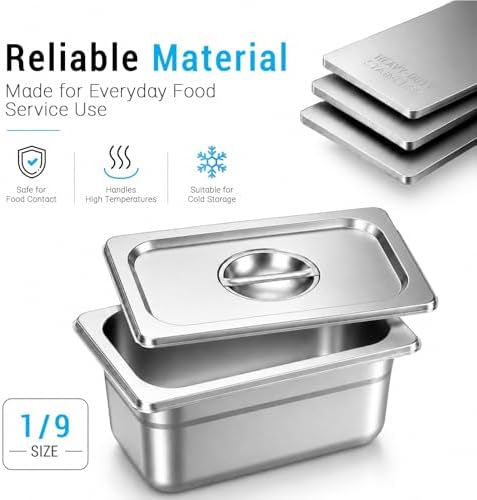 4 Pack 1/9 Size Stainless Steel Hotel Pans with Lids, 4 Inch Deep Food Prep & Steam Table Pans for Buffet, Restaurant, Catering & Kitchen Use - Image 2