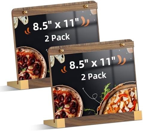 2 Pack Acrylic Sign Holders 8.5 x 11 Horizontal with Wood Base, Tabletop Display Sign Stand for Menu Flyer Poster, Clear Acrylic Paper Frame for Restaurant Coffee Shop Hotel Office Exhibition Horizontal by PPH-SisyPurchaseNow