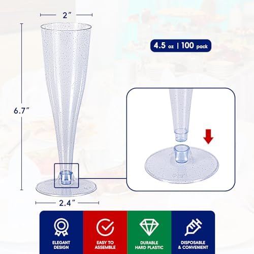 JOLLY CHEF Blue Plastic Champagne Flutes Disposable 4.5 oz 100 Pack - Image 2