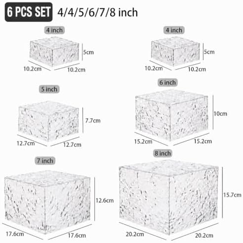 6 Pack Acrylic Buffet Risers with Mini Sign and Marker, Wave Texture Display Risers for Dessert Table, Food Display Stands for Parties, Weddings & Events, Clear Acrylic Cake Stand Set for Cupcakes, Appetizers & Decorations(8" 7" 6" 5" 4" 4" ") - Image 2