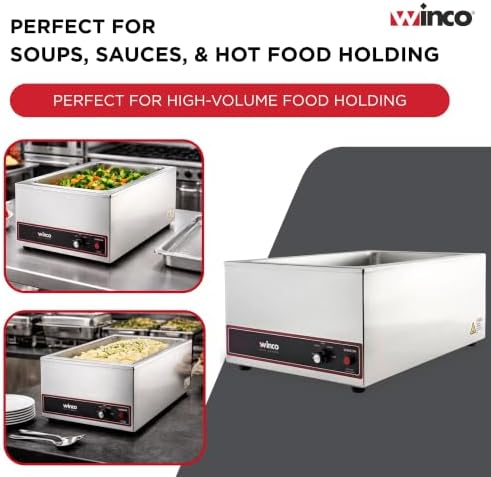 Winco FW-S500 Commercial Portable Steam Table Food Warmer 120V 1200W,Stainless Steel,Large - Image 7