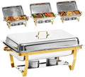 9Qt Chafing Dishes for Buffet, Gold 304 Stainless Steel Chafing Dish Sets, Food Warmers for Parties, Buffet Servers and Warmers, Warming Trays for Buffets Party, Multiple Size Food Pans, 4 Pack by Unknown