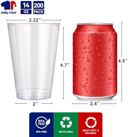 JOLLY CHEF 200 Pack 14 oz Disposable Clear Plastic Cups, Party Cups - Image 2