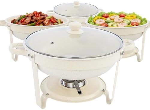 White Chafing Dishes for Buffet, [Game Changer Maifanite-Coated] Round Chafing Dish Buffet Set of 4Pack, Buffet Servers & Warmers, 5QT Food Warmers for Parties Wedding Birthday Catering Church Events by Unknown