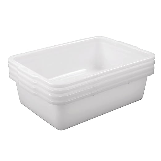4 Packs 35 L Large Bus Tub, Plastic Commercial Utility Bus Boxes Set, White