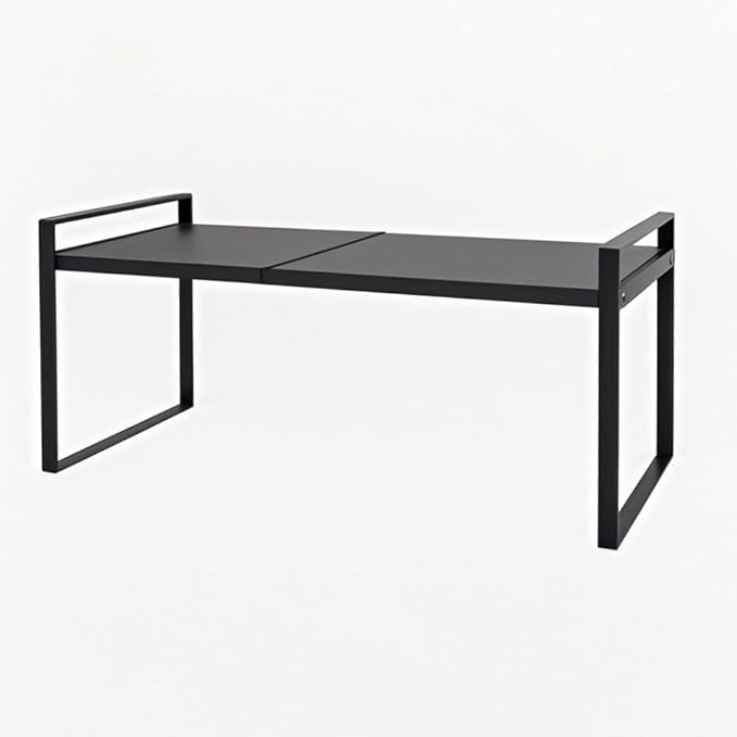 Microwave Oven Rack Expandable Countertop Heavy Duty Microwave Shelf 2-Tier Adjustable Metal Storage Shelf Rack for Kitchen (Black-S)