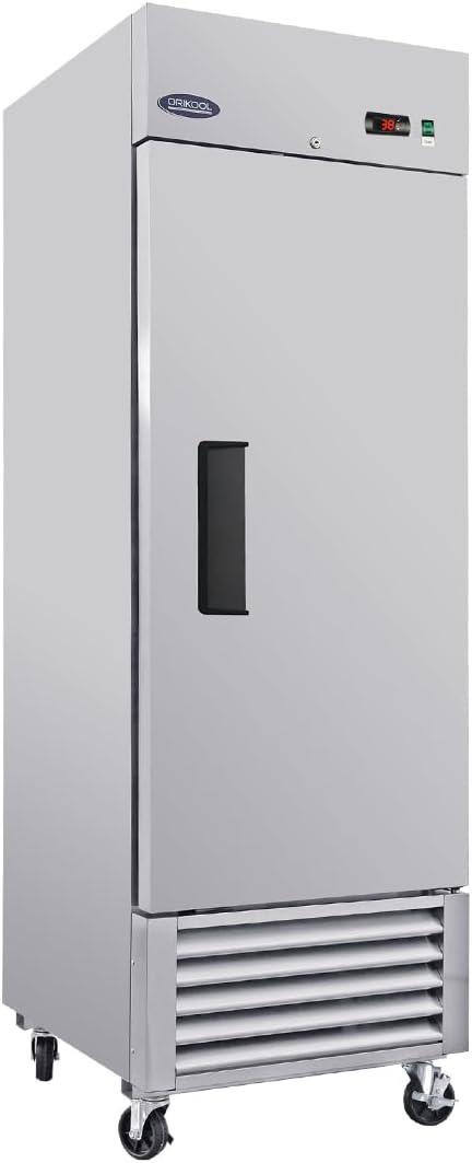 mikibama 27"W Commercial Refrigerator with Single Solid Door 23 Cu.ft Reach-In Refrigerators Stainless Steel ETL Approved Upright Fridge Storage for Restaurant,Temp Control 34℉~40℉, LED Light