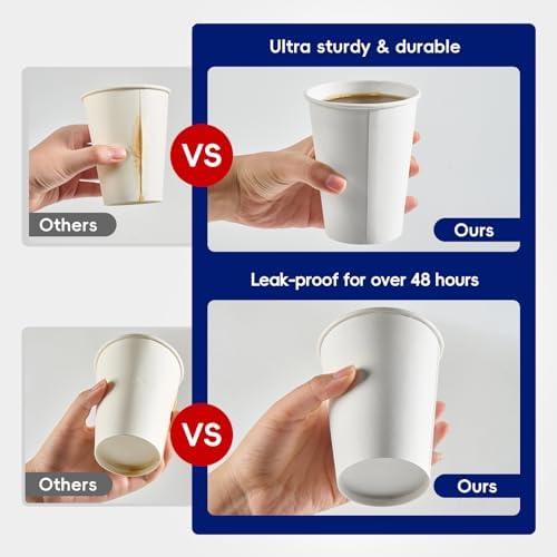 JOLLY CHEF 300 Pack Disposable Paper Coffee Cups 10 oz White - Image 3
