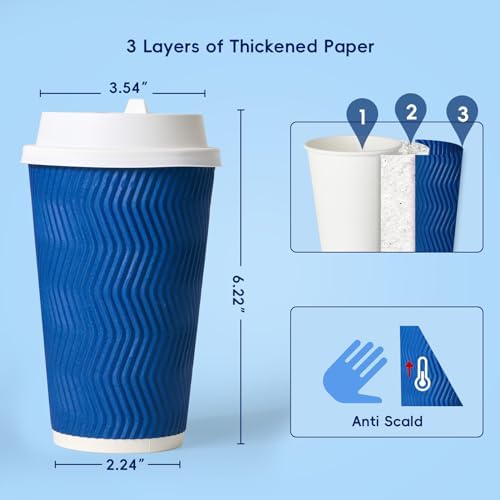 JOLLY CHEF 80 Pack 16 oz Disposable Coffee Cups with Lids and Stirrers, Insulated Ripple Wall Hot To Go Paper Coffee Cups for Office, Home, Travel - Image 2