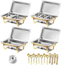 Chafing Dishes for Buffet, 8 Qt Food Warmers 4 Pack 7 Pans Half Gold by KEYOXY