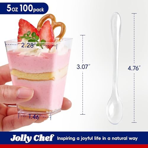 JOLLY CHEF Plastic Dessert Cups with Lids and Spoons 5 oz 100 Pack - Image 2
