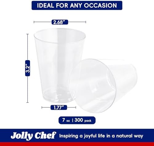 JOLLY CHEF 7 oz Clear Plastic Cups, 300 Pack Disposable Party Cups - Image 4