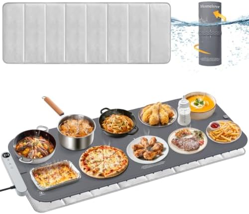 Homelove Warming Mat for Food - Electric Warming Tray with 7-Level Temp Settings & 6 Hours Timer, Full Surface Graphene Heating, Waterproof Dishwasher-Friendly Food Warmer for Parties, Kitchen (Grey) by Homelove