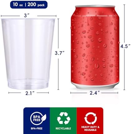 JOLLY CHEF 200 Pack 10 oz Clear Plastic Cups, Disposable Party Cups - Image 3