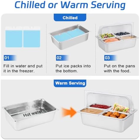 Cold Food Buffet Server 4 Pans×2.7QT with Ice Packs for Salad Pizza Sauce Colded Serving Trays Condiments Containers for Parties Buffet - Image 6