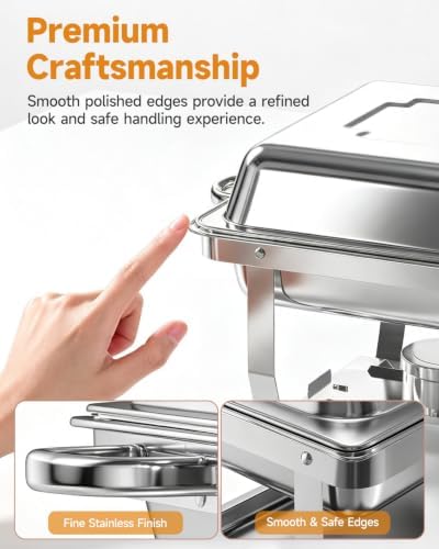Chafing Dishes for Buffet, 4 Pack 9QT Stainless Steel Rectangular Buffet Servers and Warmers, Buffet Warmer Set with 4 Serving Tongs&Spoons, Food Warmers for Parties, Weddings, Catering Events - Image 3