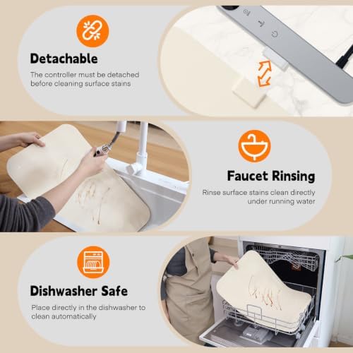 Homelove Warming Mat for Food - Electric Warming Tray with 7-Level Temp Settings & 6 Hours Timer, Full Surface Graphene Heating, Waterproof Dishwasher-Friendly Food Warmer for Parties, Kitchen (Beige) - Image 3
