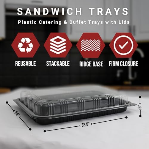 6 Pack Catering Trays with Lid – 13" Serving Trays with Lids - Reusable Serving Platter With Lid for Catering, Buffet, Picnics & Events – Party Trays With Lids (13.39 × 9.84 × 2.95 inch) - Image 2