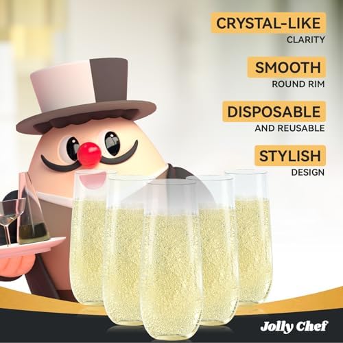 JOLLY CHEF 24 Pack 9 oz Stemless Plastic Champagne Flutes Crystal Glasses - Image 4