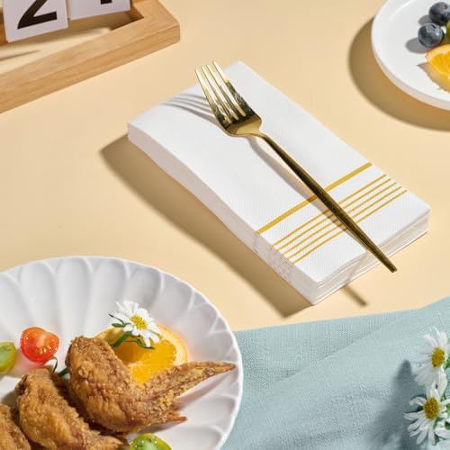 400 Paper Dinner Napkins, 2 Ply Gold and White Guest Hand Towels for Party - Image 3