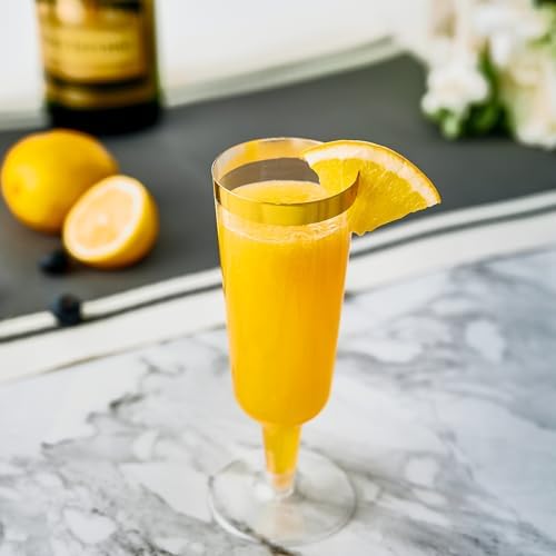 JOLLY CHEF Champagne Flutes Plastic, Disposable Gold Rim 5 oz 50 Pack - Image 5