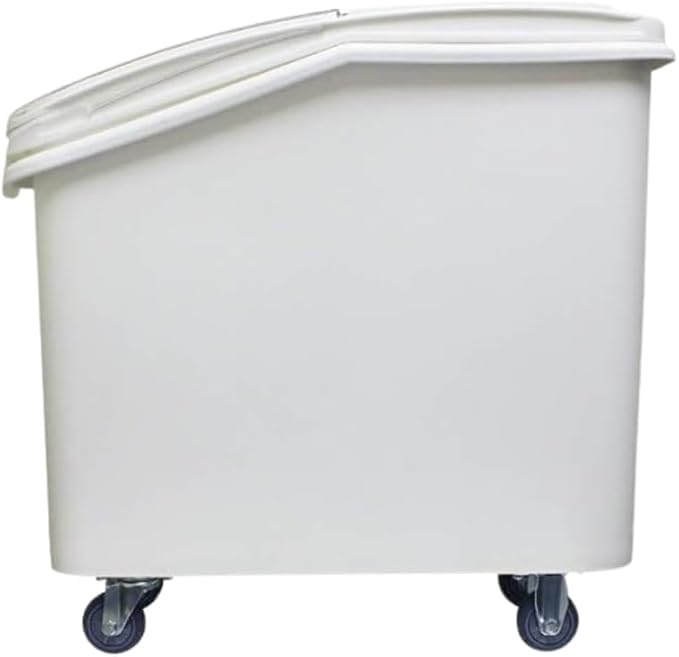 TrueCraftware- 27 Gallon (430 Cups) White Shelf Ingredient Bin with Clear Sliding Lid Casters & Measuring Scoop- Plastic Kitchen Pantry Storage Bin for Dry Food Flour Sugar Kitchen Restaurant