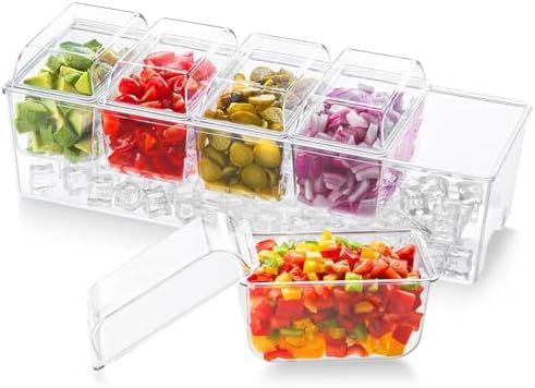 Lifewit Chilled Condiment Caddy with 5 Individual Lids, Ice Garnish Tray by Lifewit