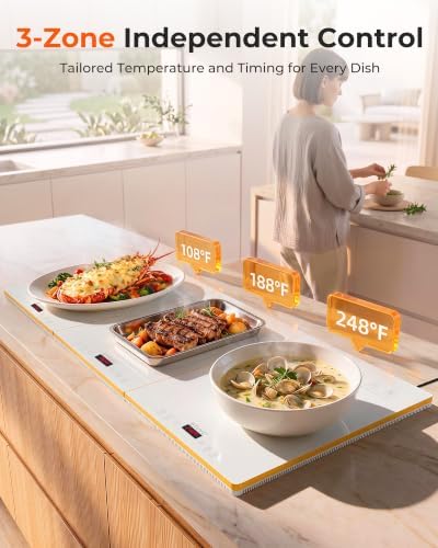 Warming Trays For Buffets Party,3-in-1 36"×16"Independent Temp Control Food Warmers For Parties Buffet,8 Precise Temps&24H Timer Warming Mat For Food,Modular Food Warming Mat Catering Gatherings - Image 2