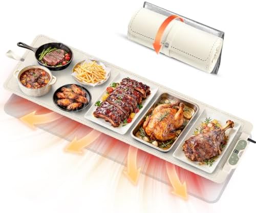 Warming Mat for Food， Extra Large 49"x15", 7 Heat Levels, 8 Hour Timer by FJAU