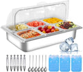 Countertop Ice Food Serving Display Tray with 6 Pan, Portable Salad Bar Buffet Station for Home, Cold Food Buffet Server, Ice Serving Trays for Parties, Pizza Topping Station Cooling Trays for Food by Enkreefi