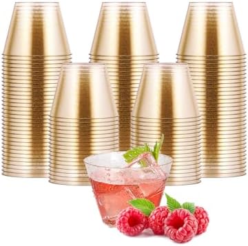 JOLLY CHEF 100 Pack 5 oz Gold Glitter Plastic Shot Glasses, Party by JOLLYCHEF