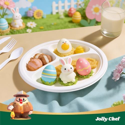 JOLLY CHEF Heavy Duty Compostable 3 Compartment Paper Plate 10 Inch 150 Pcs - Image 4