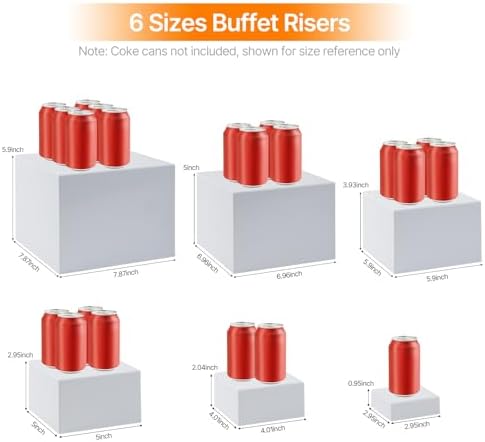 Nestable Buffet Risers - 6 Pcs White Acrylic Food Risers with Signs & Markers – Sturdy Dessert Table Display Stands for Parties, Catering, Jewelry & Collectibles (Easy-Store Stackable Cubes: 8", 7", 6", 5", 4", 3") - Image 2